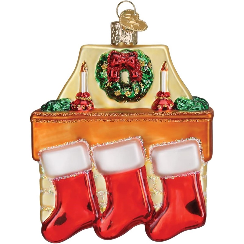 Old World Christmas Family of 3 Stockings Glass Blown Ornament for Christmas Tree, Multicolored, 4″