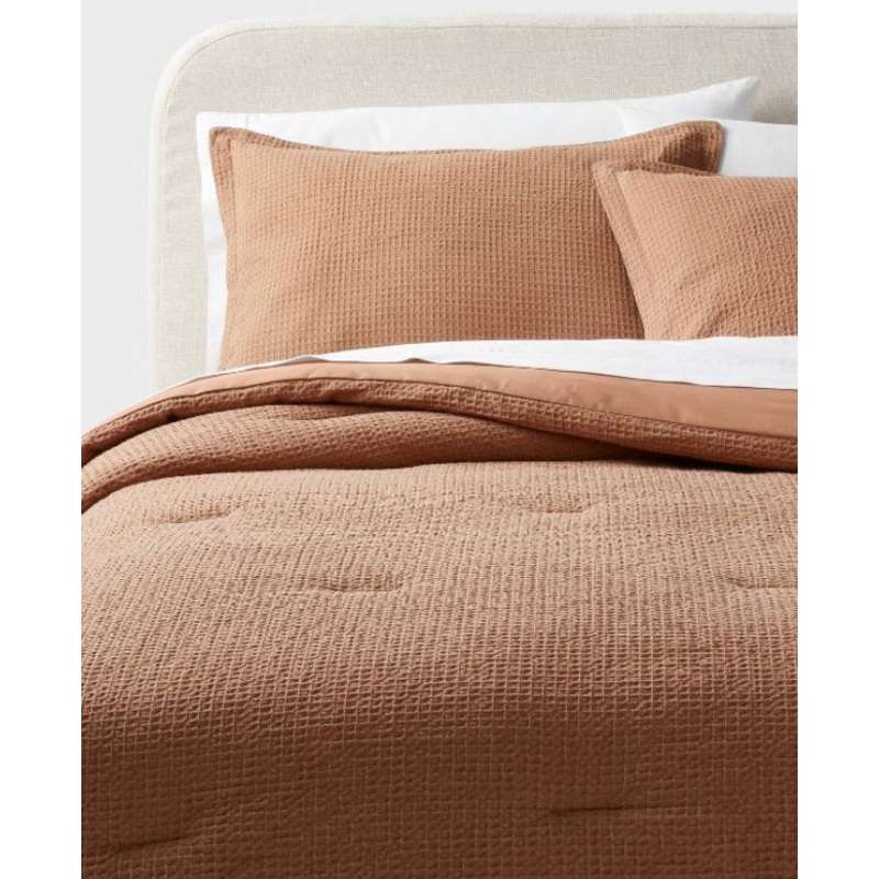 Twin/Twin XL Washed Waffle Weave Comforter & Sham Set – Camel Brown
