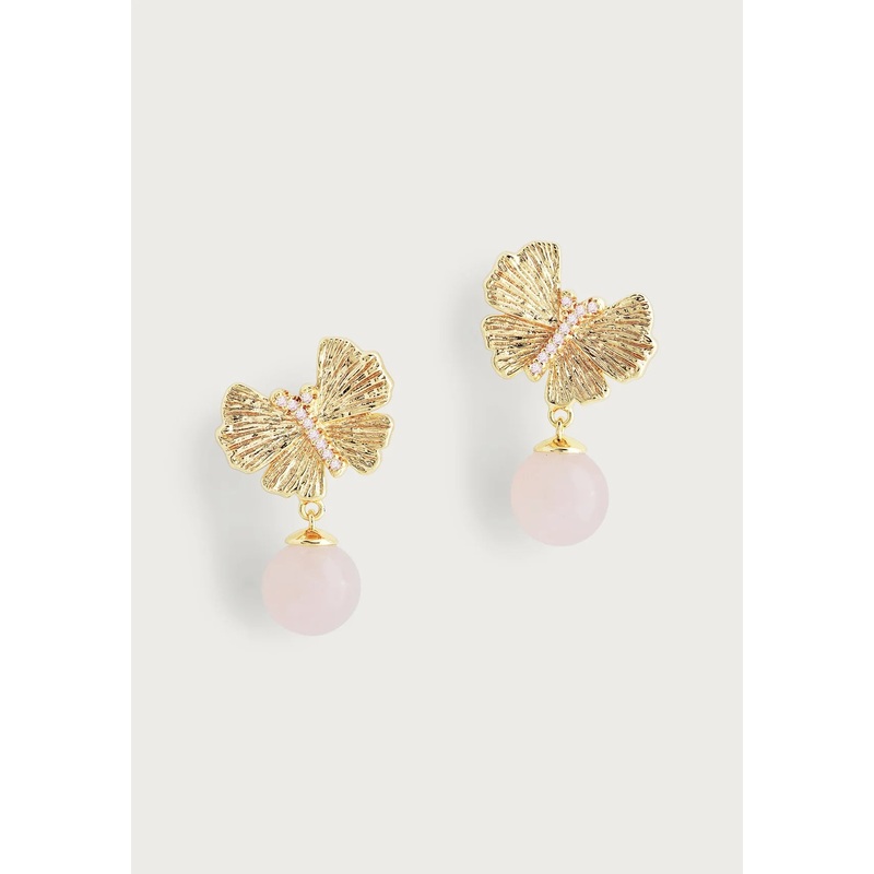 Anabel Aram Butterfly with Rose Quartz Drop Earring