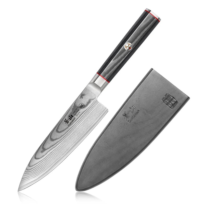 Cangshan YARI Series 6-inch Chef’s Knife with Sheath, X-7 Damascus Steel, 501219
