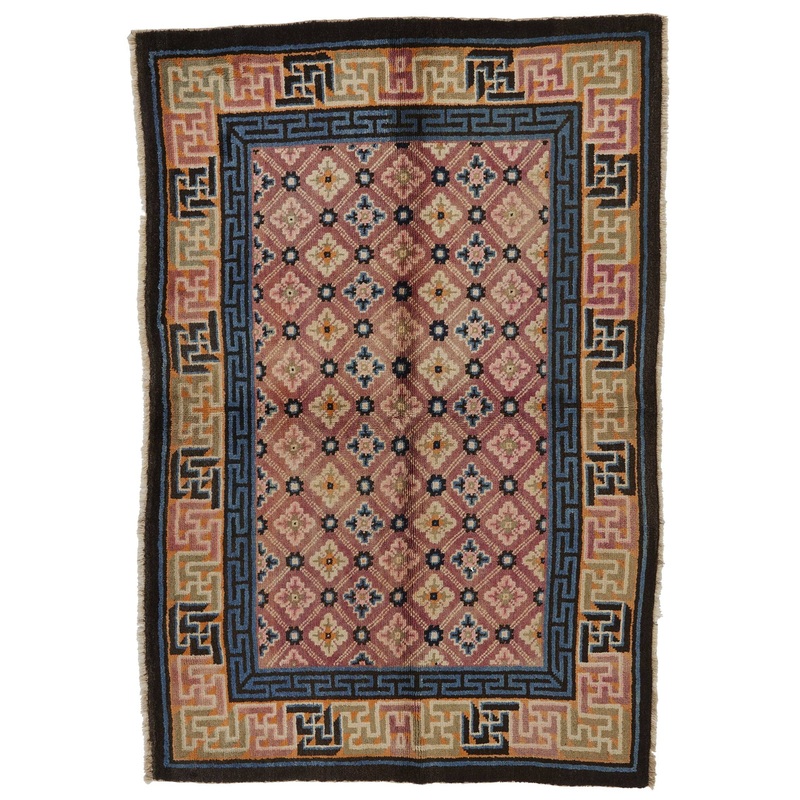 ANTIQUE CHINESE PAO TAO ROSE & BLUE 4′ 10” x 7′ 4”