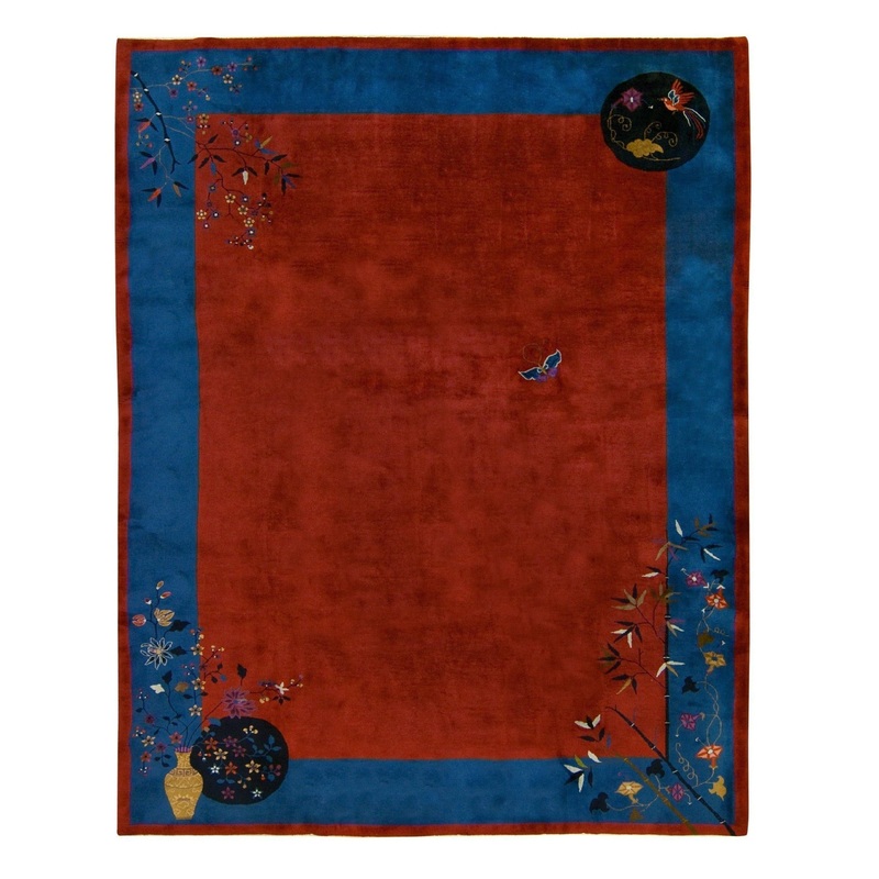ANTIQUE CHINESE NICHOLS ART DECO, RED 8′ 11” x 11′ 5”