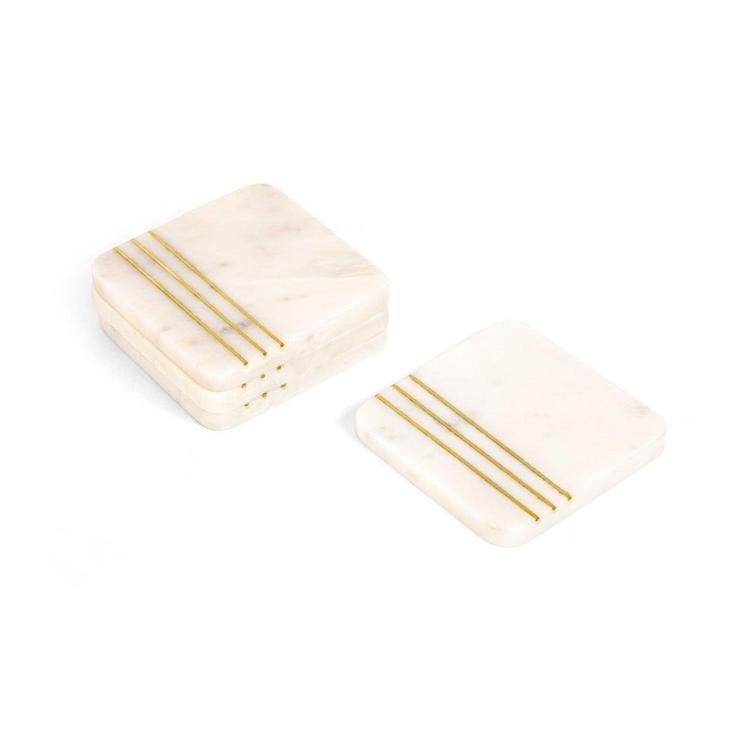 Sulivian Square Round edge Coaster Set of 4 with brass stripes