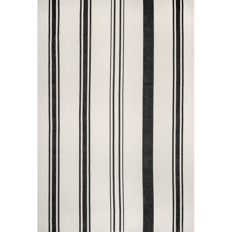 Yarrow Cotton Striped Rug | Ivory