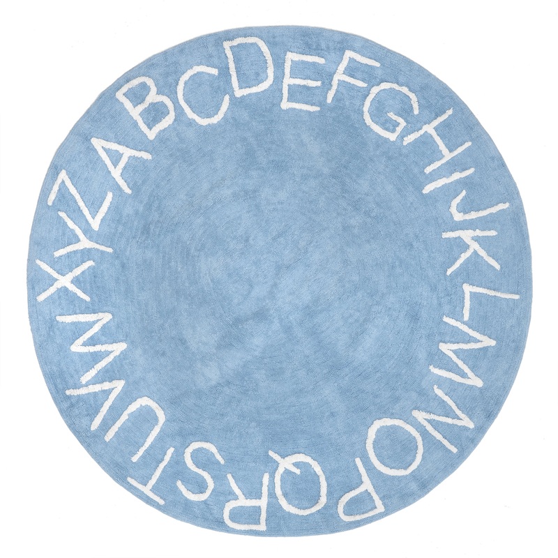 Alphabet Nursery Washable Rug | Light Blue