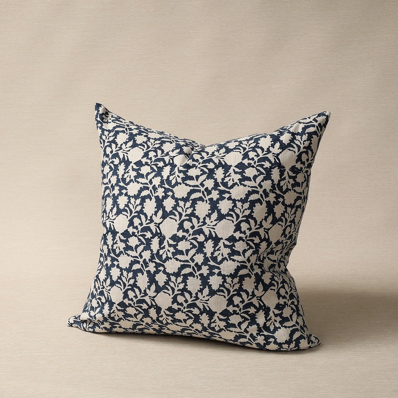 Amna 22″ Indigo Blockprinted Pillow