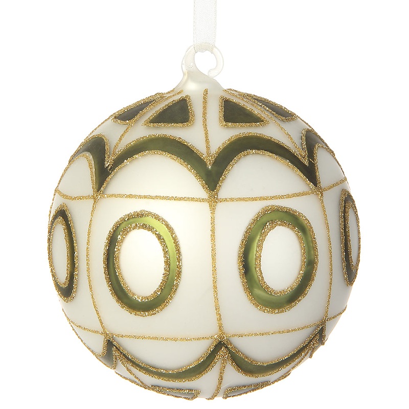 Glass Ball Ornament – Green & White