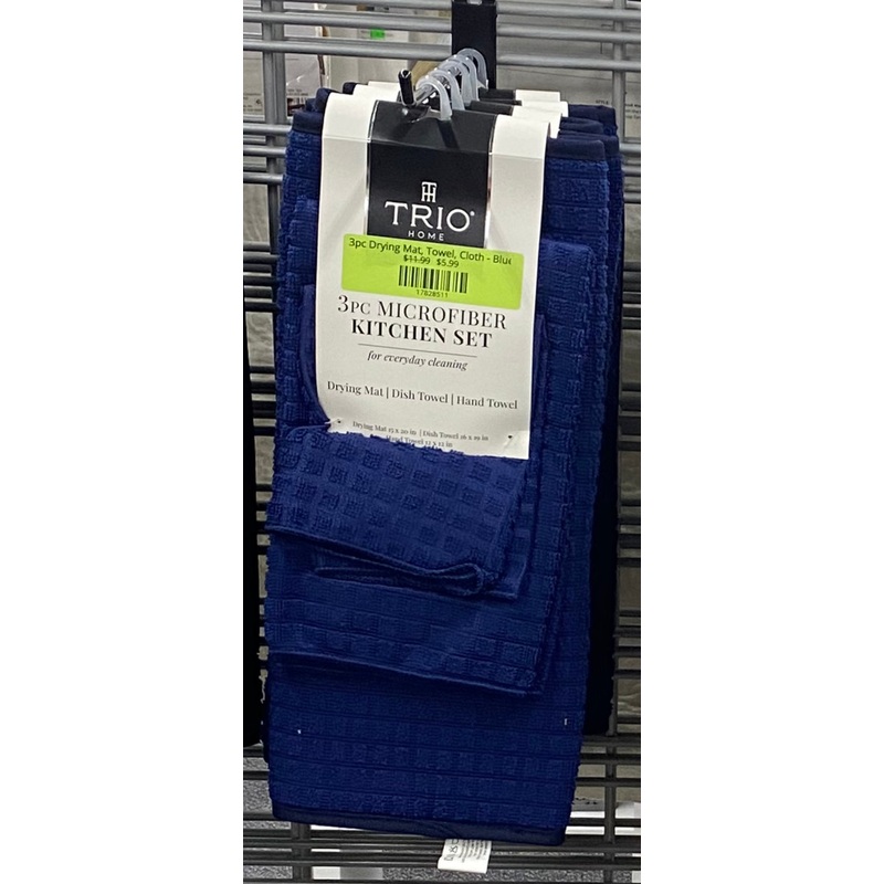3pc Drying Mat, Towel, Cloth – Blue
