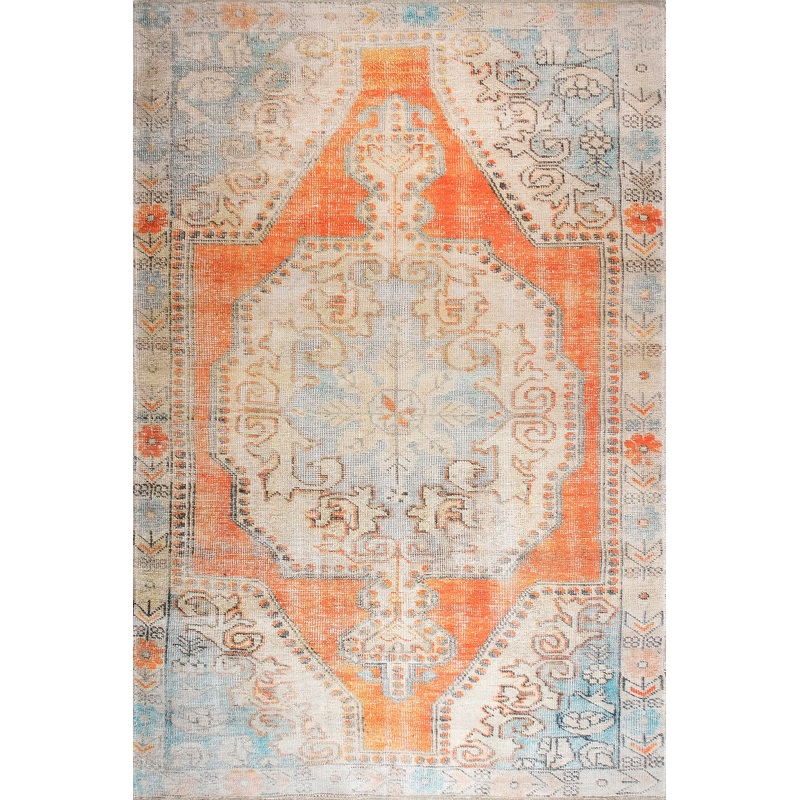 Washable Snowflake Medallion Rug | Orange