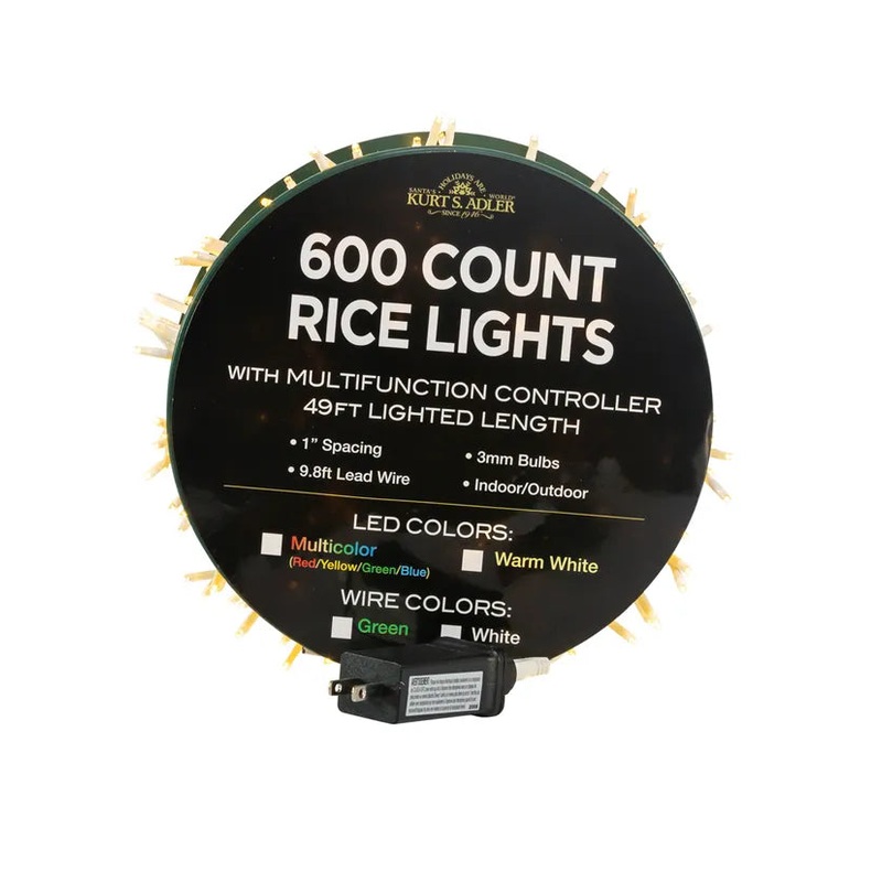 49′ 600-Light Warm White 3MM LED Multifunction Rice Lights With White Wire