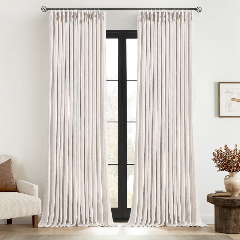 MIULEE Pinch Pleated Linen Curtains 100 Inches Long 2 Panels for Living Room Bedroom, Thick Texture Linen Drapes Pleat Back Tab Light Filtering Boho Nautral Farmhouse Window Curtains with Hooks&Rings
