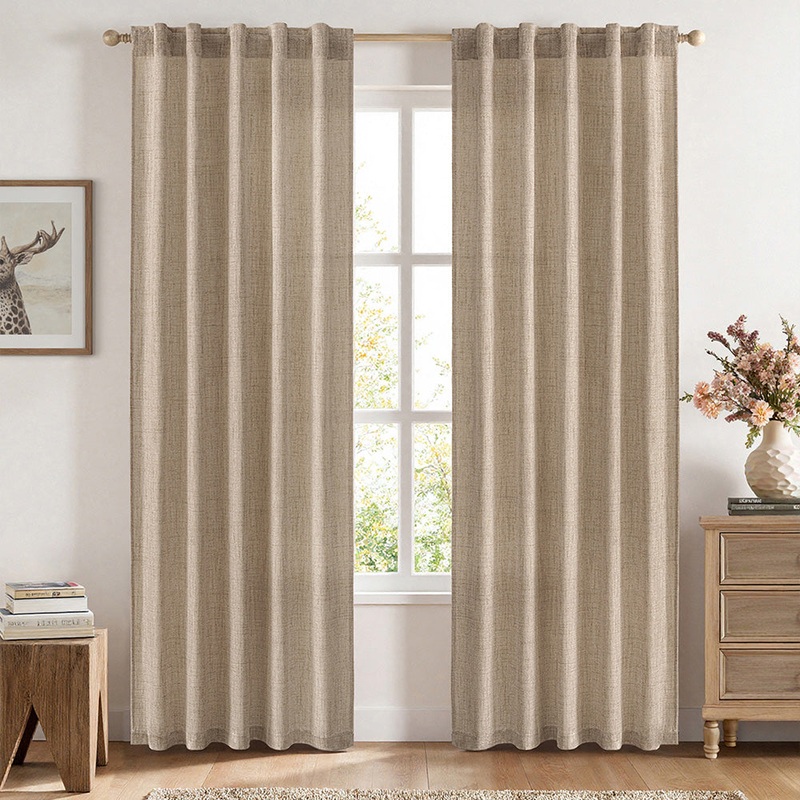 MIULEE Faux Linen Curtains 84 Inch Length 2 Panels Natural Copper Brown Semi Sheer Curtain with Back Tab Rod Pocket , Light Filtering Window Privacy Burlap Drapes for Living Room Bedroom 42W x 84L