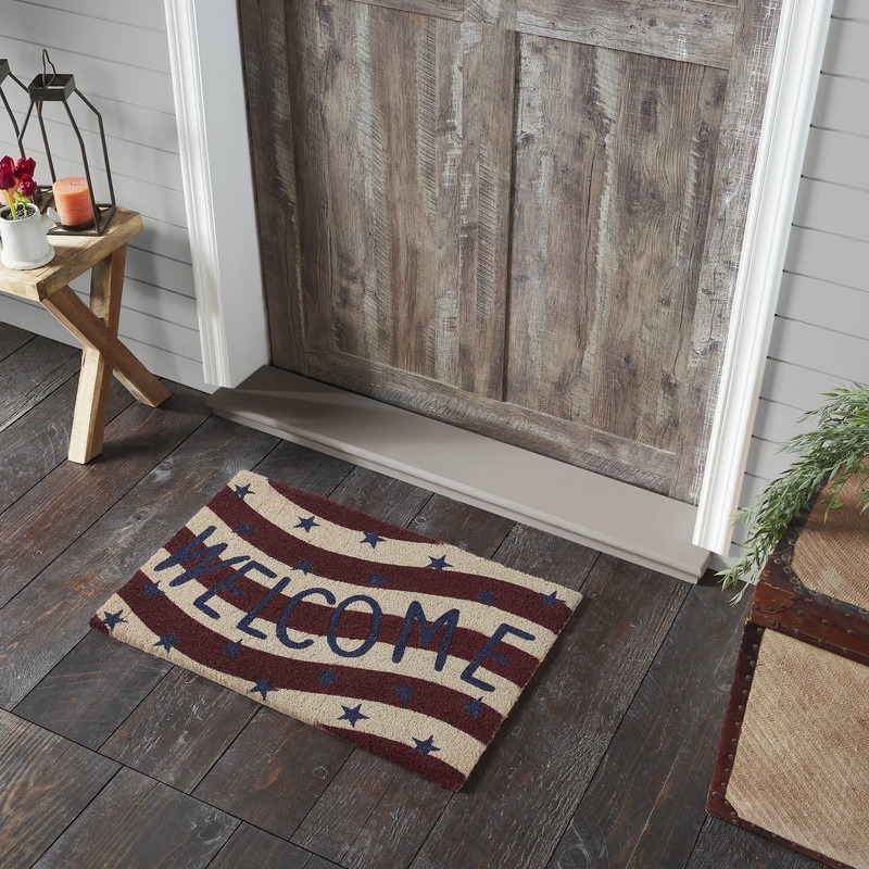 RWB Flag Stripes Coir Welcome Rug Rect 20×30