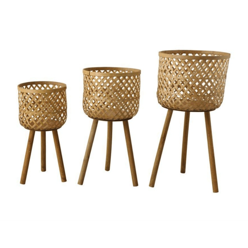 Woven Bamboo Baskets w/ Wood Legs
