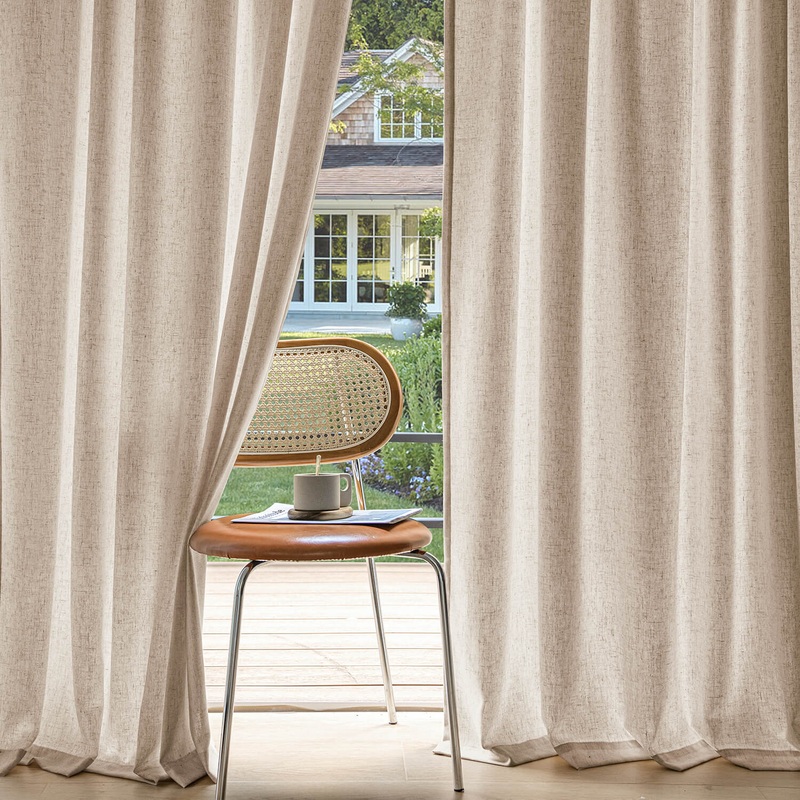 MIULEE Non-See-Through Privacy Linen Curtains 2 Panels, Light Filtering Window Curtains Farnhouse Textured Back Tab Semi Sheer Drapes for Bedroom Living Room, 52 x 108 Inches Long, Beige