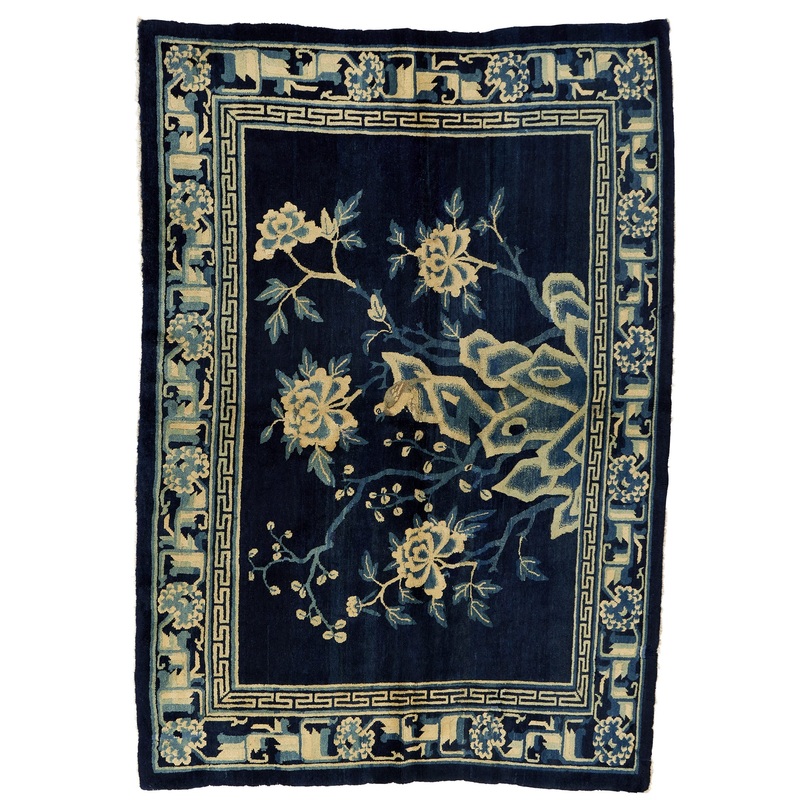ANTIQUE CHINESE PAO TAO, FLOWER BLUE 4′ 5” x 6′ 9”