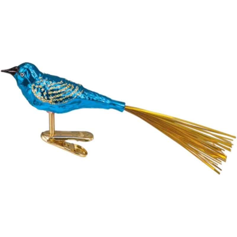 Old World Christmas Blown Glass Christmas Ornament, Lovebird Clip-On Ornament Blue