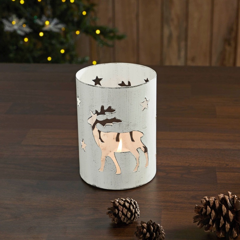 Votive Candle Holder Reindeer White 6×4.25×4.25